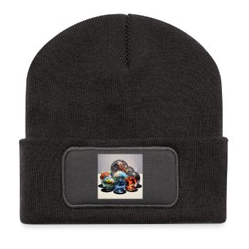 Farbenspiel Glaskugeln Reflexionskunst - Recycelte Patch Beanie - Dunkelgrau - Vorne