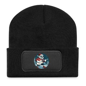 Eisbär Weihnachten Gitarre Polar bär - Recycelte Patch Beanie - Schwarz - Vorne
