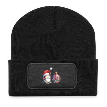 Festliches Kaninchen mit kunstvollem Schmuck - Recycelte Patch Beanie - Schwarz - Vorne