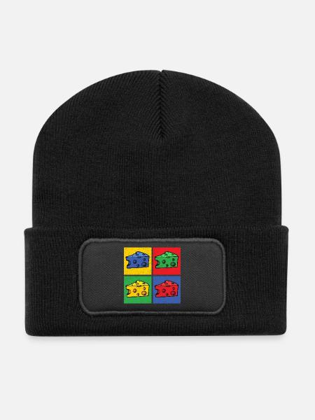 Käse Pop-Art Popart Käsestück Käseecke - Recycelte Patch Beanie - Schwarz