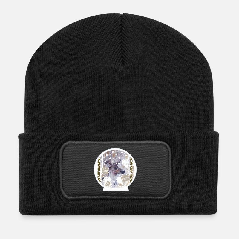 Snow Globe Deer - Recycled Patch Beanie - black