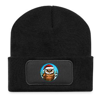 Eulen Weihnachten - Recycelte Patch Beanie - Schwarz - Vorne