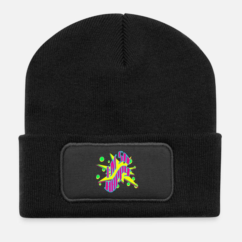 Im So Happy Neon Pop Grafik - Recycelte Patch Beanie - Schwarz