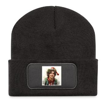 Fröhliches Weihnachtsporträt junger Mann - Recycelte Patch Beanie - Dunkelgrau - Vorne