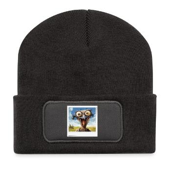 Oiseau rieur aux grands yeux - Beanie recyclé à patch - charbon - Devant