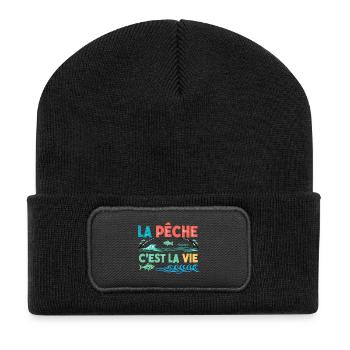 Angeln ist Leben, Humor, Fischergeschenk - Recycelte Patch Beanie - Schwarz - Vorne