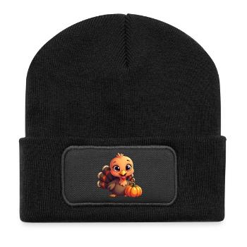Thanksgiving Truthahn Baby - Recycelte Patch Beanie - Schwarz - Vorne