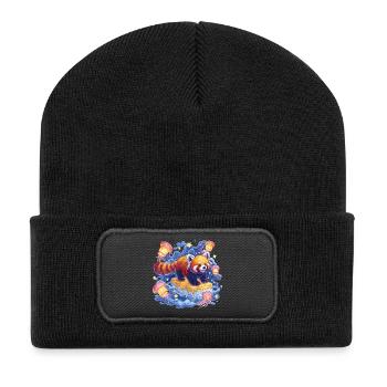Roter Panda auf Honigkuchen - Recycelte Patch Beanie - Schwarz - Vorne