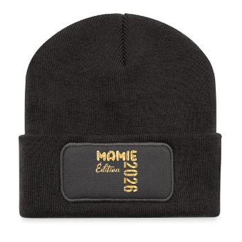 Granny 2026 Ausgabe – Schwangerschaftsankündigung - Recycelte Patch Beanie - Dunkelgrau - Vorne