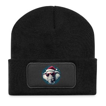 Elefanten-Santa mit Sonnenbrille - Recycelte Patch Beanie - Schwarz - Vorne