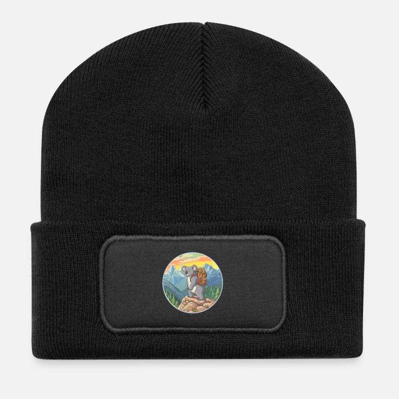 Niedliches Koala-Wandern Camping Bergabenteuer - Recycelte Patch Beanie - Schwarz