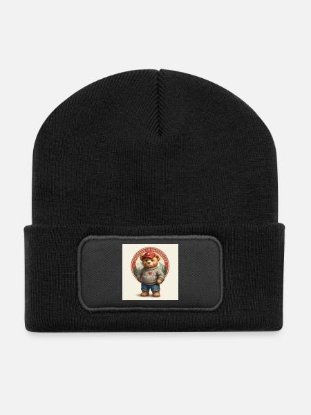 Swiss Bear with I Love Switzerland - Recycled Patch Beanie - black