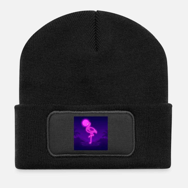 Neon Flamingo Moonlit Lagoon - Recycled Patch Beanie - black