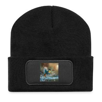 Kingfisher in flight the nimble Kingfisher moment - Recycled Patch Beanie - black - Front