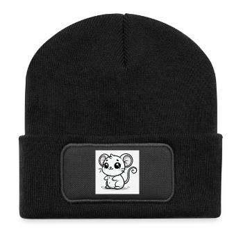Kawaii-Maus Schwarz-Weiß - Recycelte Patch Beanie - Schwarz - Vorne