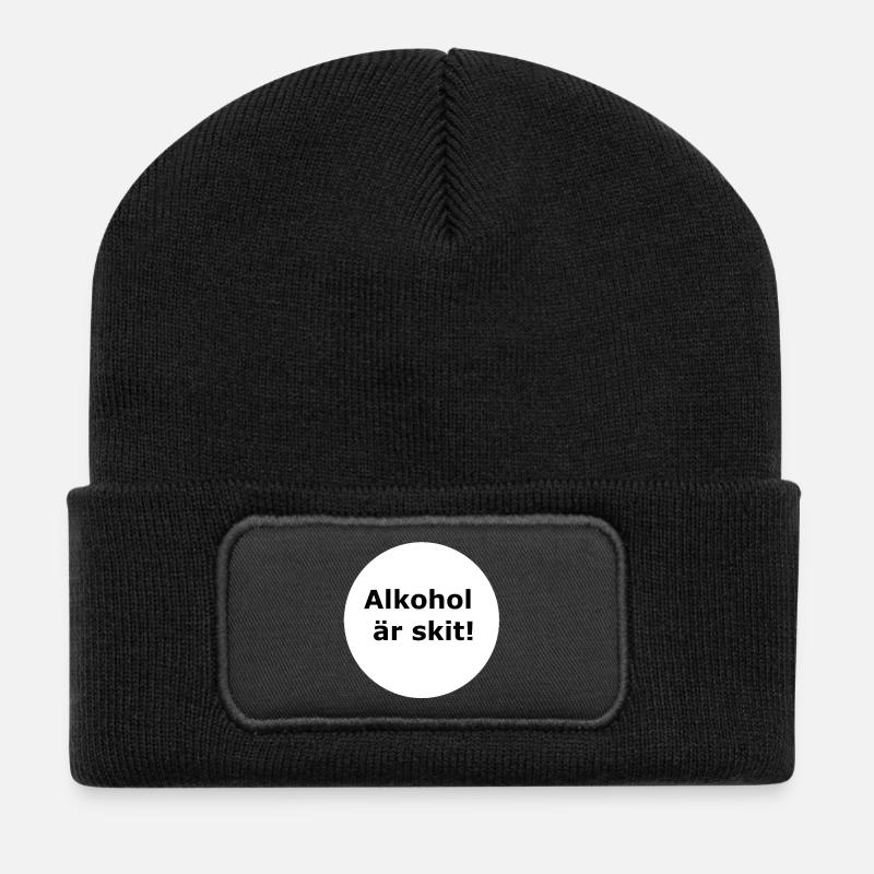 Alkohol ist Scheiße (Weißer Kreis) - Recycelte Patch Beanie - Schwarz