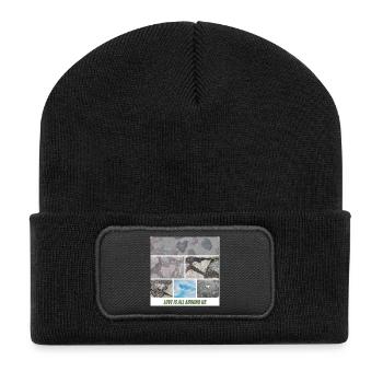 Collage Naturlook - Herzförmige Steine - Recycelte Patch Beanie - Schwarz - Vorne