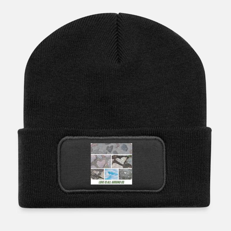 Collage Natural Look - Heart Shaped Stones - Recycled Patch Beanie - black