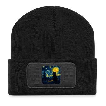 Cat Starry Funny Night Cat Lover Van Gogh Cat Mom - Recycled Patch Beanie - black - Front