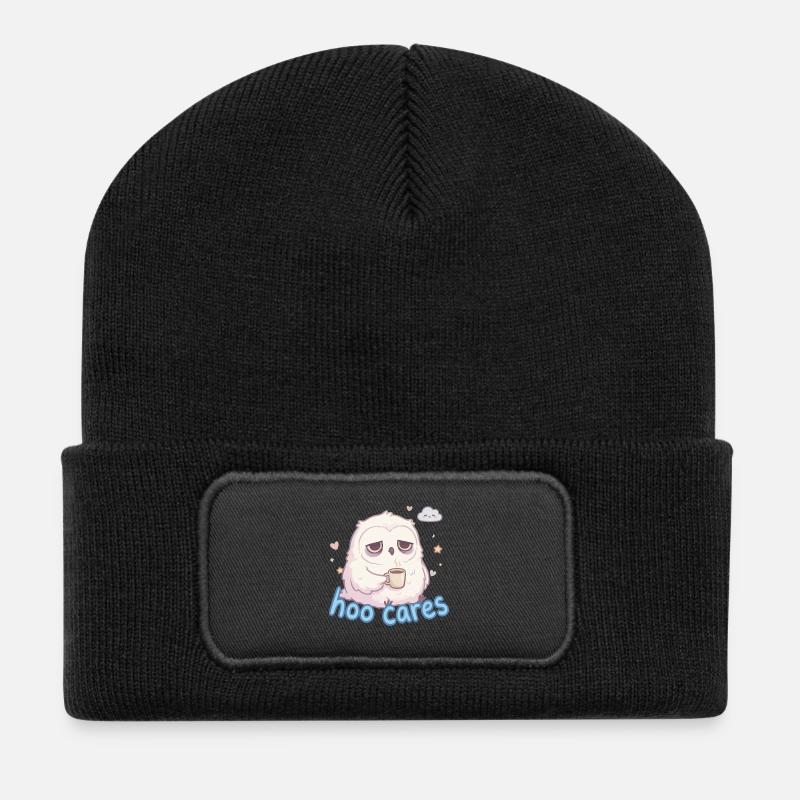Hoo Cares – Café Chouette Doux - Beanie recyclé à patch - noir
