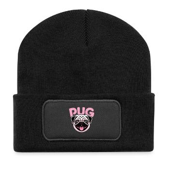 Mops – Cooles Haustier-Logo - Recycelte Patch Beanie - Schwarz - Vorne