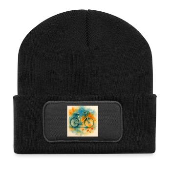 Watercolor, bicycle in color explosion - Recycled Patch Beanie - black - Front