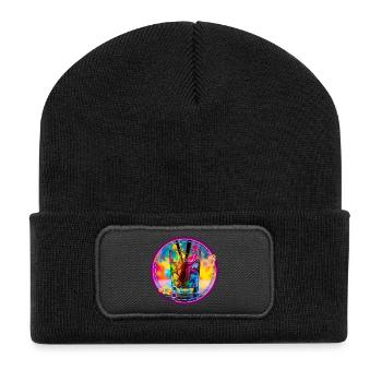 Farbiges Neon-Psyedelisches Glas - Recycelte Patch Beanie - Schwarz - Vorne