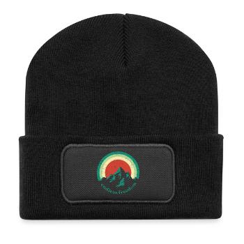 Endless Freedom Mountain Rainbow im Retro-Design - Recycelte Patch Beanie - Schwarz - Vorne