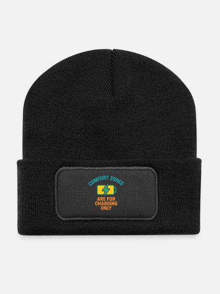 Komfortzone Aufladen Motto - Recycelte Patch Beanie - Schwarz