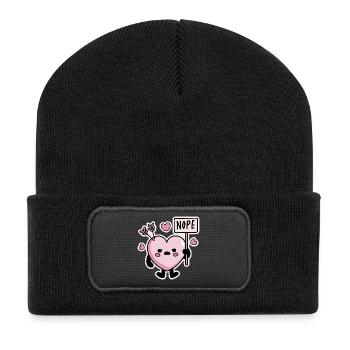 Kawaii Heart Nope Sign Anti Valentine’s Day - Beanie recyclé à patch - noir - Devant