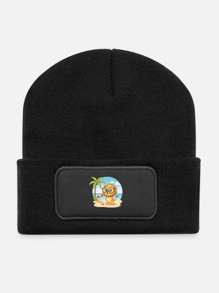 Süßer Löwe mit Brille Strand-Sommerurlaub - Recycelte Patch Beanie - Schwarz