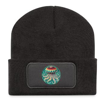 Mandala des méduses vibrantes - Beanie recyclé à patch - charbon - Devant