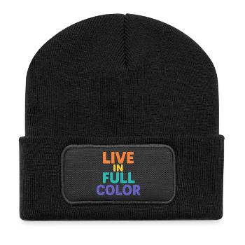 En direct en typographie en couleur - Beanie recyclé à patch - noir - Devant
