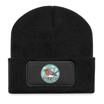 Rotkehlchen - Recycelte Patch Beanie - Schwarz - Vorne