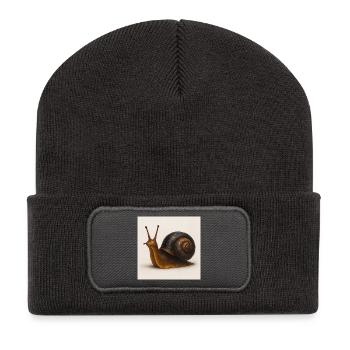 Schnecke mit blauer Schimmerschale - Recycelte Patch Beanie - Dunkelgrau - Vorne