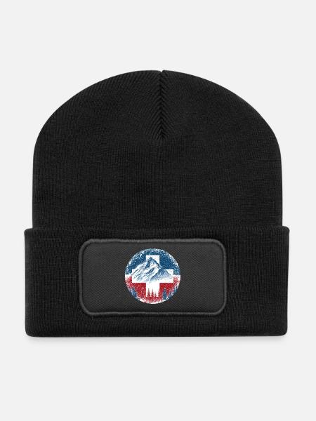 Schweiz-Swiss-Switzerland-Wintersport-Ski-Berge - Recycelte Patch Beanie - Schwarz