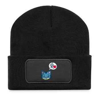 Kawaii Manga-Katze - Recycelte Patch Beanie - Schwarz - Vorne