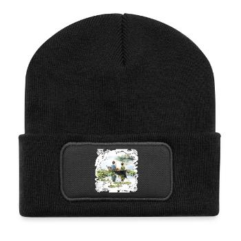Childhood memories Boat trip at the water lily pond - Recycled Patch Beanie - black - Front