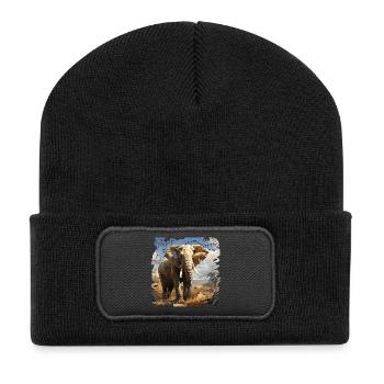 Afrikanischer Elefant im Sonnenlicht - Recycelte Patch Beanie - Schwarz - Vorne