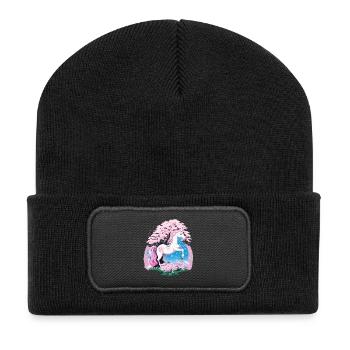 Pastel Unicorn in Cherry Blossom Forest - Recycled Patch Beanie - black - Front