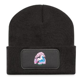 Pastell-Unicorn im Kirschblütenwald - Recycelte Patch Beanie - Dunkelgrau - Vorne
