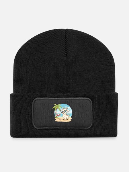 Süße Ziege mit Brille Strandsommerurlaub - Recycelte Patch Beanie - Schwarz