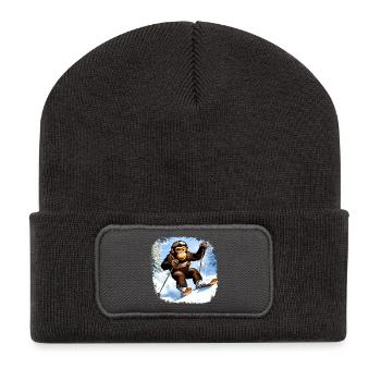 Affen Ski / Skifahrer Affe - Recycelte Patch Beanie - Dunkelgrau - Vorne