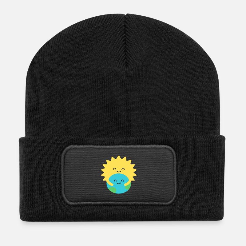Terre et Soleil enlacés - Beanie recyclé à patch - noir
