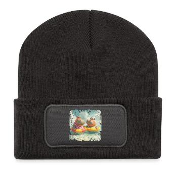 Hippopotames de la mer du Sud dans les anneaux de nage - Beanie recyclé à patch - charbon - Devant