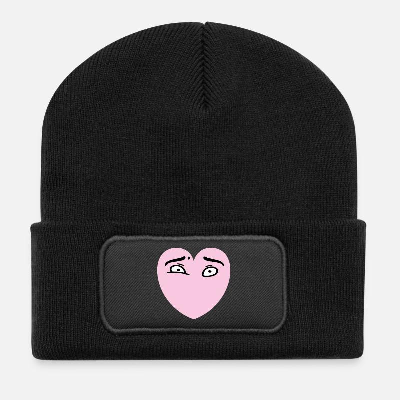 Herzaugen - Recycelte Patch Beanie - Schwarz