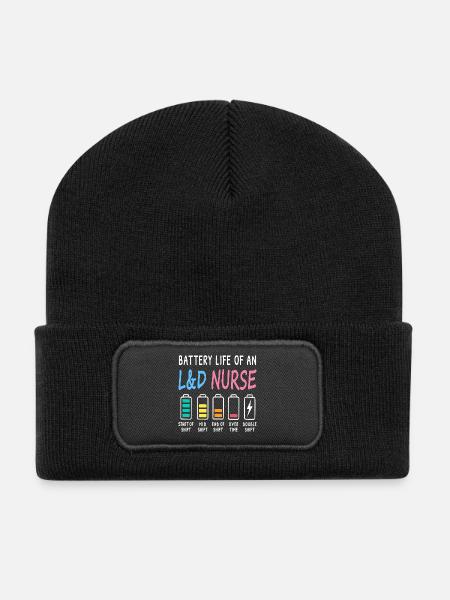 Akkustand einer Geburtshelferin Pflegekraft Humor - Recycelte Patch Beanie - Schwarz