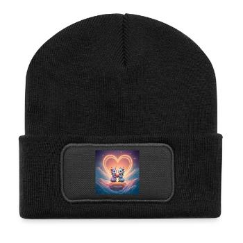 Neondrachen verliebt - Recycelte Patch Beanie - Schwarz - Vorne