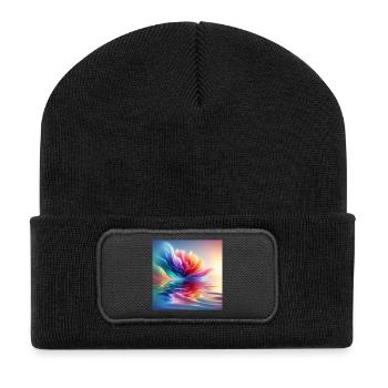Abstrakte Blumenwellen 1 - Recycelte Patch Beanie - Schwarz - Vorne