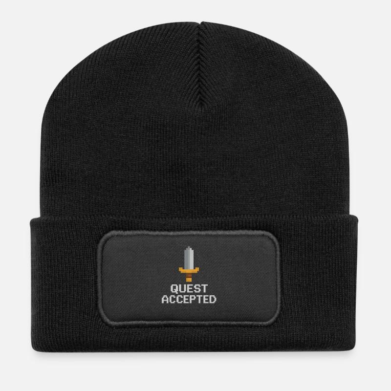 Quest Accepted Pixel Sword - Recycled Patch Beanie - black